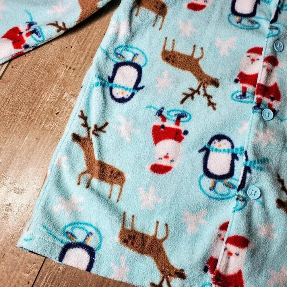 Gymboree Blue Winter Christmas Santa Penguin Reindeer Size 5/6 Fleece PJ Set